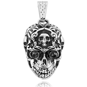 Stainless Steel Pendant With Black CZ Skull