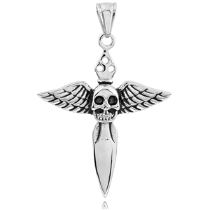 Stainless Steel Pendant Sword with Wings and Skull