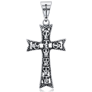 Stainless Steel Cross With Skulls Pendant