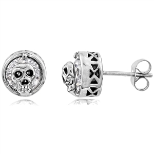 Stainless Steel Studs With CZ - Skull