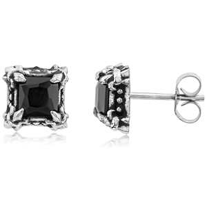 Stainless Steel Square Studs With Black CZ