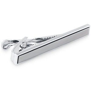 Brass Rhodium Plated And Black Onyx Tie Bar