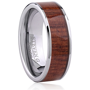 Tungsten Ring 8mm Wide with Hawaiian Koa Wood Inlay