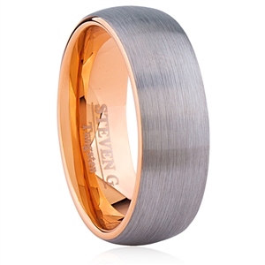 Tungsten Ring-8mm wide- Comfort Fit With Rose Gold Plated Inside and Outside Brushed Without Plated