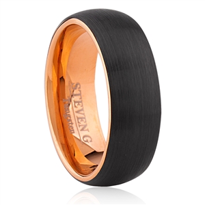 Tungsten Ring-8mm wide- Comfort Fit. Inside Rose Gold Plated, Outside Brushed With IP Black Plated