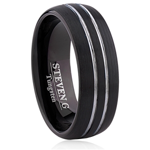 Tungsten Ring-8mm wide- Comfort Fit. Inside Rose Gold Plated, Outside Brushed With IP Black Plated