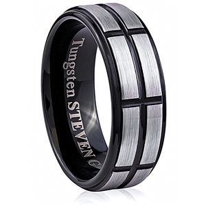Tungsten Ring-8mm wide- Comfort Fit. Polished And Shiny With IP Black Plated