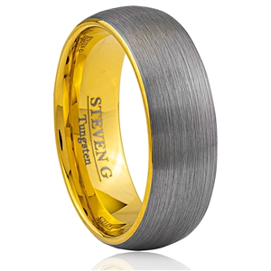 Tungsten Men's Ring 8mm with Yellow Gold IP Plating Interior and Satin Finish Exterior