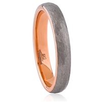Tungsten Ring-4MM Wide-Domed, Hammered Surface, IP Rose Gold Plating Inside