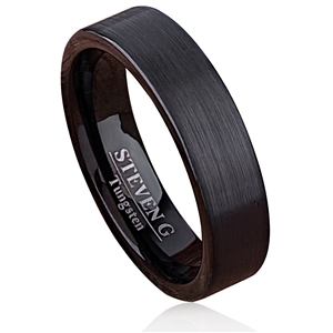 Tungsten Ring- 6mm Wide- Black Plated, Flat Brushed Band