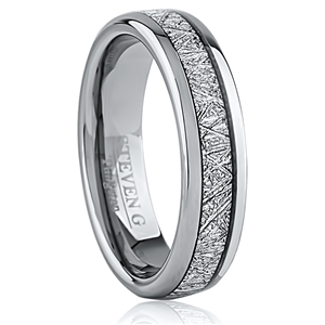 Tungsten Ring- 6mm Wide with Man-Made Meteorite Inlay