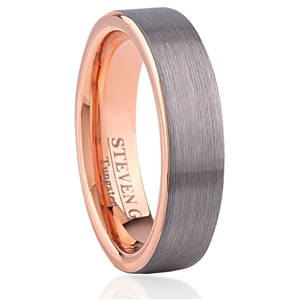 Brushed Tungsten Carbide Ring with IP Rose Plated Interior - 6mm Wide