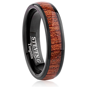 Tungsten Ring- 6mm, IP Black Plated with Padauk Wood Inlay