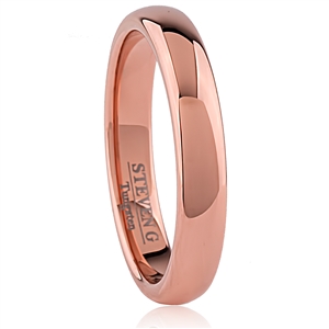 Tungsten Ring- 4mm Wide, Domed, High Polished and Rose Gold IP Plated
