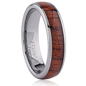 Tungsten Ring- 6mm Wide, Domed with Padauk Wood Inlay