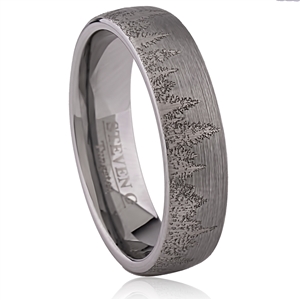 Tungsten Ring- 6mm with Forest Tree Design