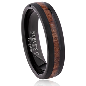 Tungsten Ring- 6mm Wide, IP Black Plated with Padauk Wood Inlay