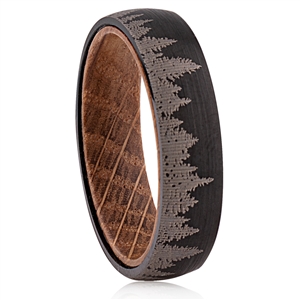 Tungsten Ring-6MM with Whisky Barrel Wood Inner and Tree Design