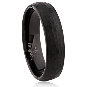 Tungsten Ring-6MM Wide with IP Black Plating, Hammered