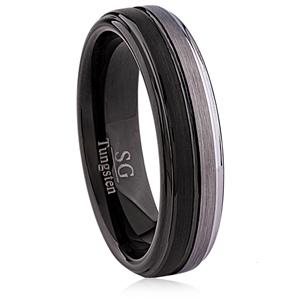 Tungsten Ring-6MM Polished Shiny, Brushed with IP Black Plating