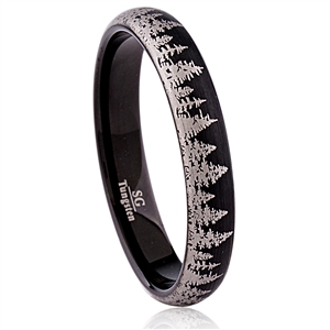 Black Tungsten Ring-4MM Wide- Forest Design