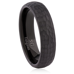 Tungsten Ring-6MM Wide with IP Black Plating, Hammered