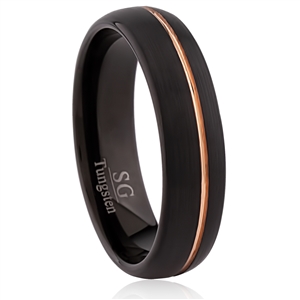 Tungsten Ring-6MM Wide. with IP Black and Rose Gold Plating, Brushed Surface