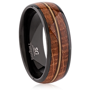 Tungsten ring 8mm wide with whisky wood and guitar string.