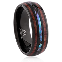 Tungsten Ring 8mm Kao Wood Abalone Shell