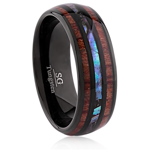 Tungsten Ring 8mm Kao Wood Abalone Shell