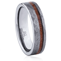 Tungsten Ring - 6MM Wide with Padauk Wood, Flat Hammered Surface