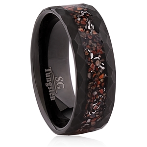 Dinosaur Bone and Meteorite Black Tungsten Wedding Band 8mm