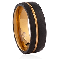 Black and Yellow Gold Tungsten Carbide Men's Wedding Band or Engagement Ring 8mm