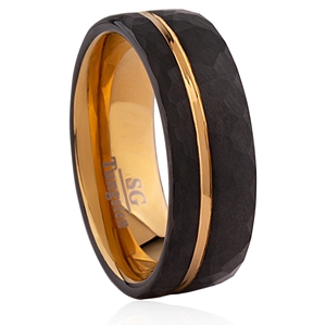 Black and Yellow Gold Tungsten Carbide Men's Wedding Band or Engagement Ring 8mm