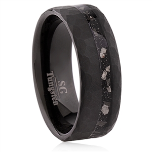 Black Tungsten Carbide Wedding Ring with Meteorite Inlay 8mm