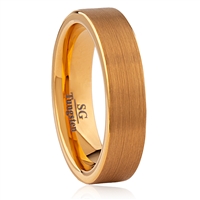 Tungsten Ring- 6mm, Flat and IP Gold Plated, Brushed Surface
