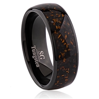 Black Plated Tungsten Wedding Band 8mm Wide with Black Agate and Tiger Eye