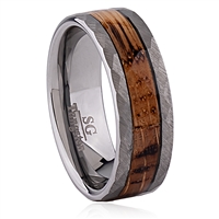 Tungsten Wedding Ring 8mm Wide with Charred Whiskey Wood Inlay