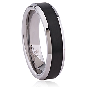 Tungsten Wedding Band 6mm Wide with Black Plating and Brushed Surface