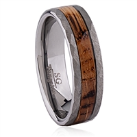 Tungsten Wedding Ring 6mm Wide with Charred Whiskey Wood Inlay