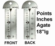 G31378 - Printer's 18" Line Gauge Pica Ruler/2-Sided - Stainless Steel/Inch-Point/Point-Agate/18" L x 13/16" W x 1/32" Tk/Each