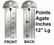 G43868 - Printer's 12" Line Gauge Pica Ruler/2-Sided - Stainless Steel/Point, Inch, Agate/12" L x 13/16" W x 1/32" Tk/Each