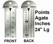 G43870 - Printer's 24" Line Gauge Pica Ruler/2-Sided - Stainless Steel/Point, Inch, Agate/24" L x 13/16" W x 1/32" Tk/Each