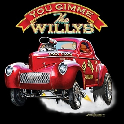 Willys Gasser Drag Race T-shirt 100% Cotton Small-XXXL