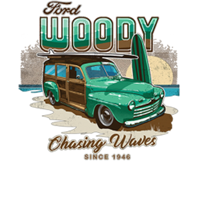 Ford '46 Woody Chasing Waves Hot Rod T-shirt S-XXXL