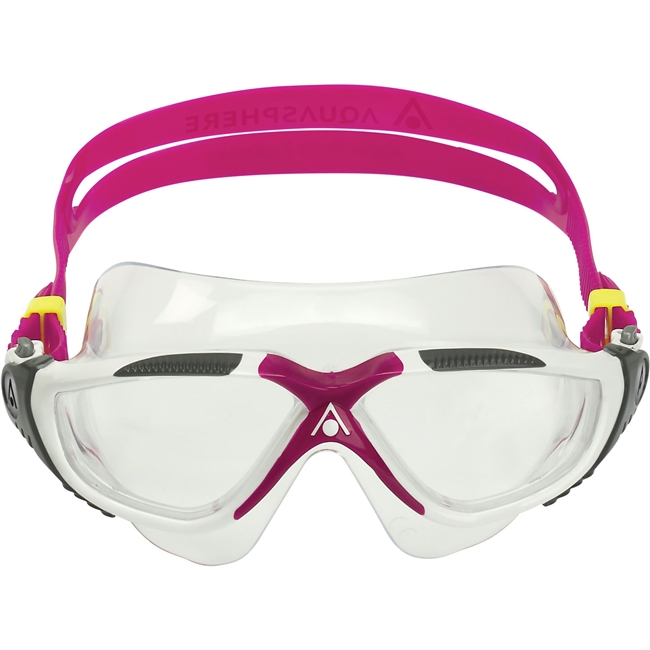 Aquasphere Vista Adult Swimming Goggles. (White/Raspberry/Clear Lens)