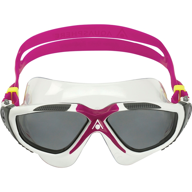 Aquasphere Vista Adult Swimming Goggles. (White/Raspberry/Smoke Lens)