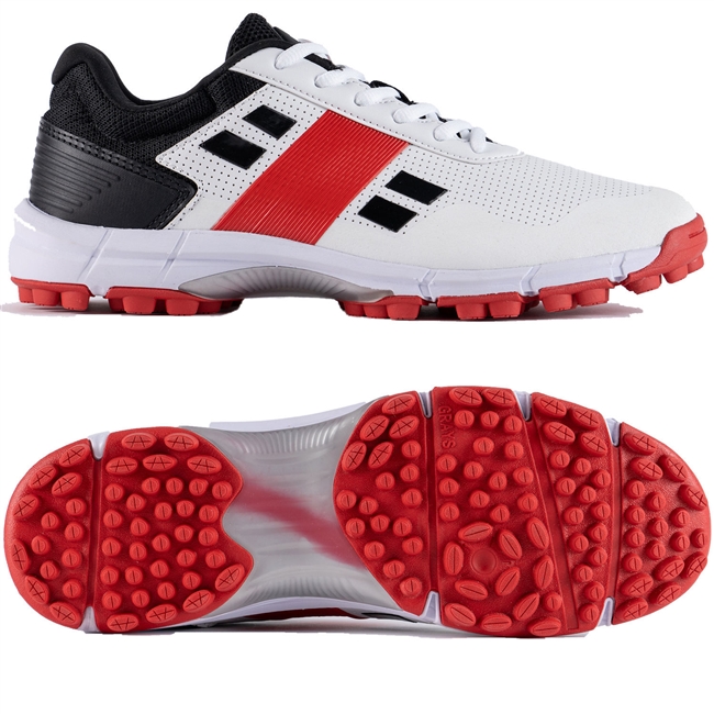Gray-Nicolls Velocity 4.0 Rubber Adult Cricket Shoes. (White/Red)