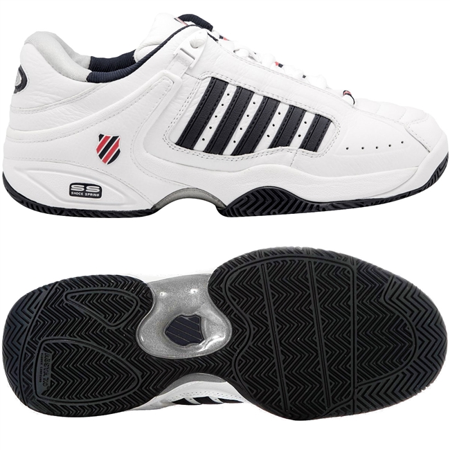 K-Swiss Defier RS Men's Tennis Shoe. (White/Dress Blues/Fiery Red)