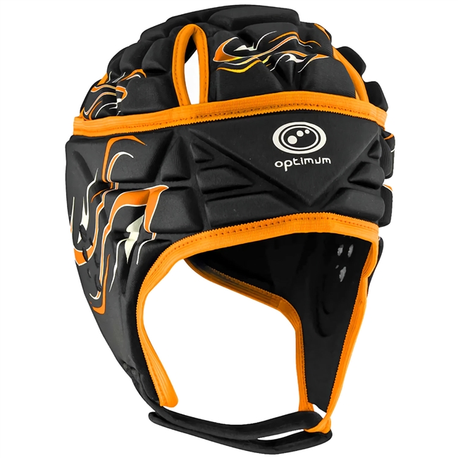 Optimum Inferno Rugby Headguard. (Black/Orange)